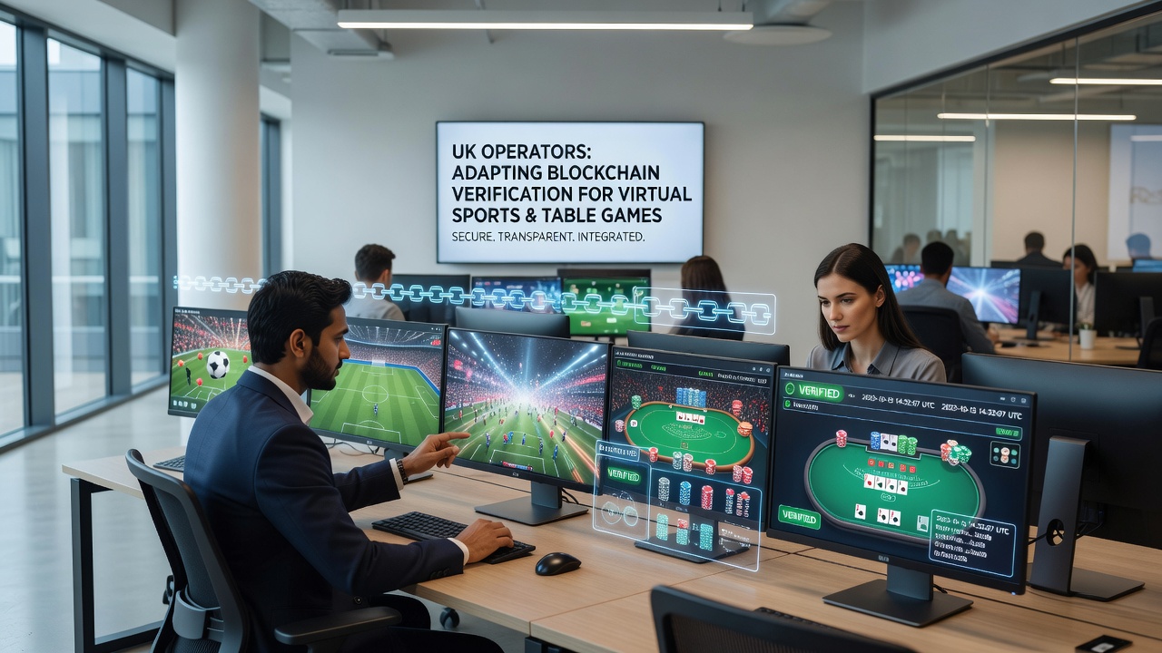 Blockchain verification process diagram for virtual sports and table game integration